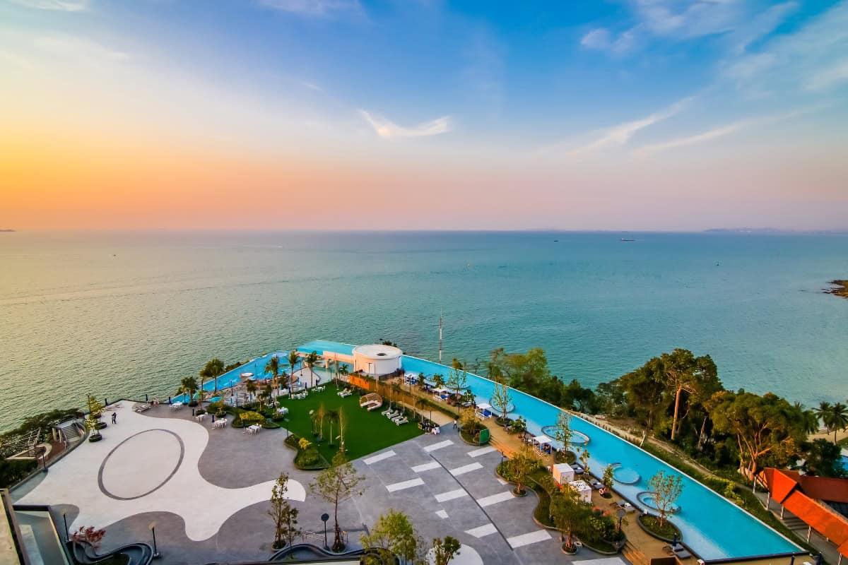Sunset views on the terrace of our 5-star beach hotel in Pattaya