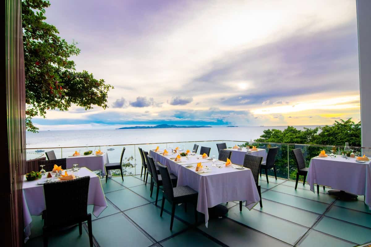outdoor seating with ocean views at our hotel buffet in pattaya