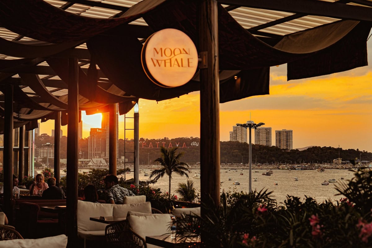 sunset at moonwhale rooftop bar in pattaya