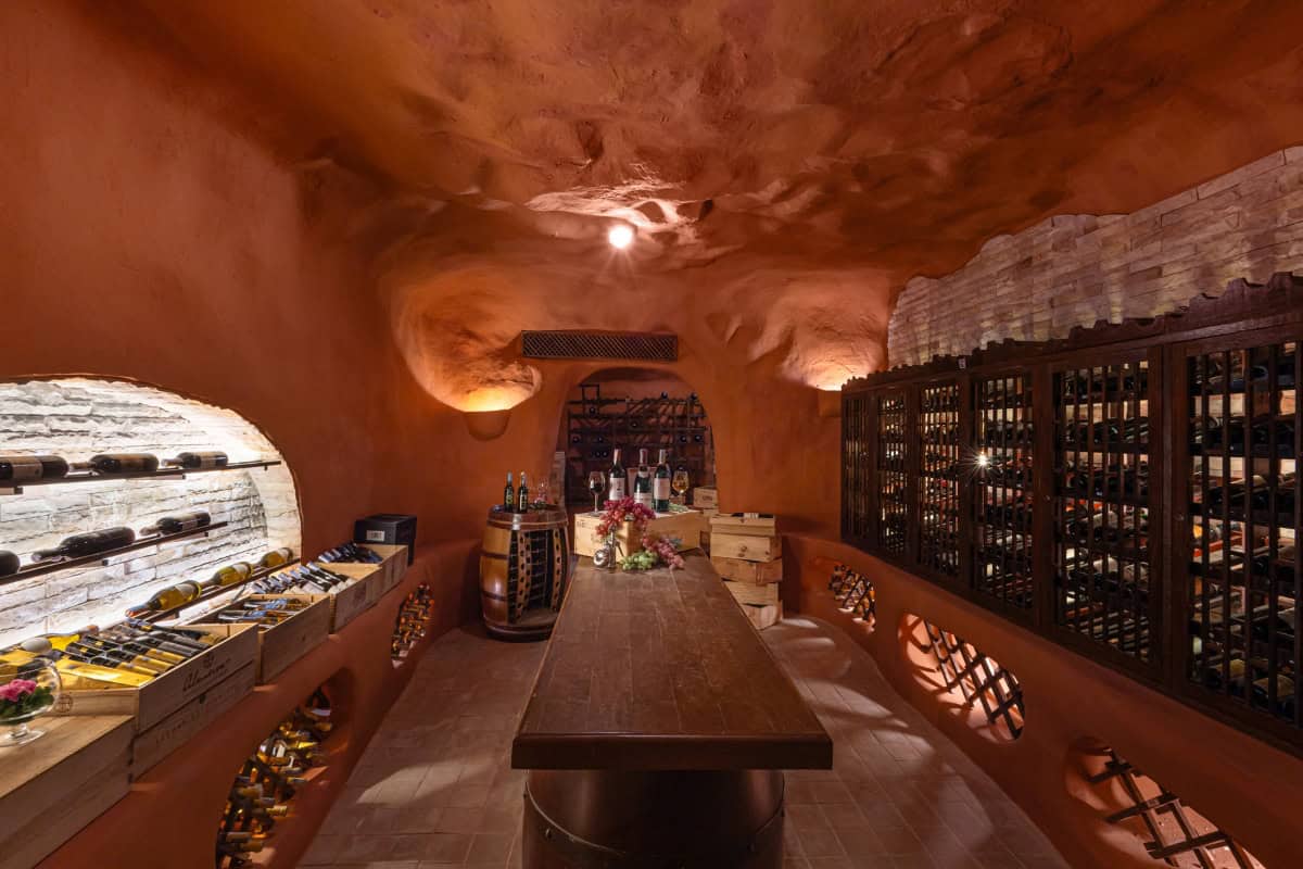 interior of royal grill room's underground wine cavern